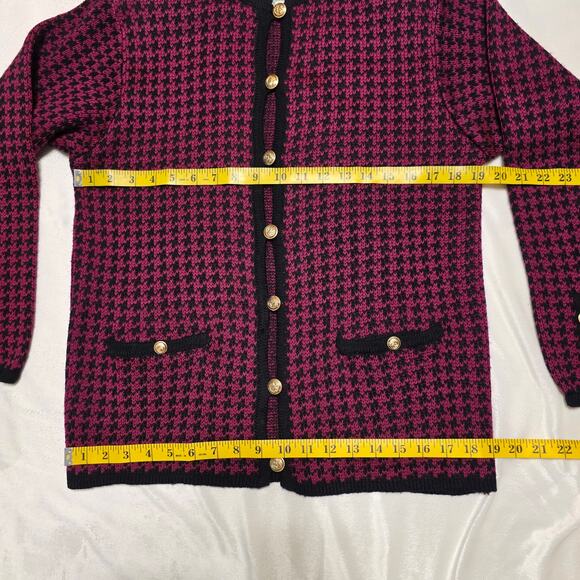 Vintage Mario Forte Fuchsia Black Houndstooth Button-down Cardigan Sweater, Med - Picture 8 of 9